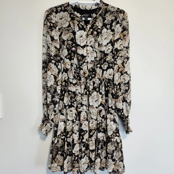 Floral Feminine Ruffle Festival Summer Autumn Dress Size 2 EVERNEW Bold Print - Picture 3 of 8